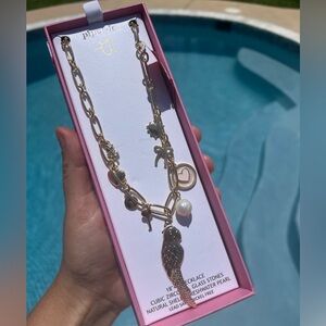 New Piper K Gold tone Charm Necklace – Parrot, Pearl, Heart & Key